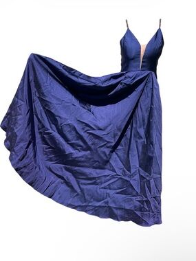 Macy's Royal Blue Plunge Neck Prom Dress
